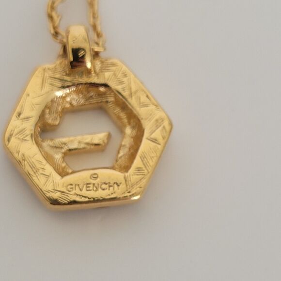 GIVENCHY G Vintage Rhinestones Gold Pendant Necklace Chain Clip On Earrings Set - Picture 8 of 11